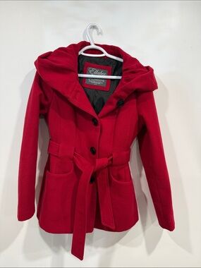 Ellabee Red Hooded Belted Pea Coat